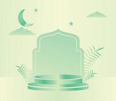 Islamic podium template with ornaments of leaves, clouds, moon and stars, design for product display, presentation, stage for Islamic Holidays. elegant simple color design illustration. vector