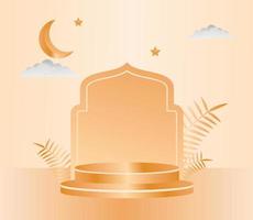 Islamic podium template with ornaments of leaves, clouds, moon and stars, design for product display, presentation, stage for Islamic Holidays. elegant simple color design illustration. vector