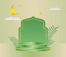 islámico podio modelo con adornos de hojas, nubes, Luna y estrellas, diseño para producto mostrar, presentación, etapa para islámico vacaciones. elegante sencillo color diseño ilustración. vector