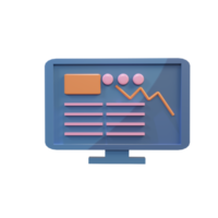 A monitor with statistic view  in 3d illustration style png