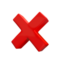 Red rejection icon render. 3D rejected sign. Check mark. Cross sign - can be used as symbols of wrong, close, deny etc. Created For Mobile, Web, Decor, Application. Illustration with clipping path png