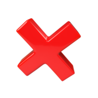 Rejection red icon render. 3D rejected sign. Check mark. Cross sign - can be used as symbols of wrong, close, deny etc. Created For Mobile, Web, Decor, Application. Illustration with clipping path png