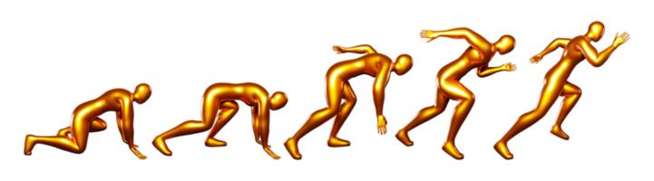 3d run bronze stickman figure. Body postures from start to run. png