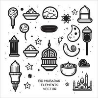 Set of eid mubarak, eid al fitr elements icons vector illustration isolated on white background