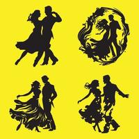 silhouettes of couple dancing people group vector illustration. Dancing man and woman, couple silhouette set
