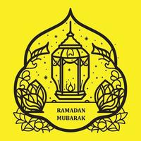 Ramadan Kareem, Ramadan Mubarak Islamic Greeting Card Element Design Black Outline Vector Isolated On Yellow Background.