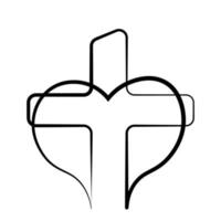 Christian icon Cross and heart in linear vector