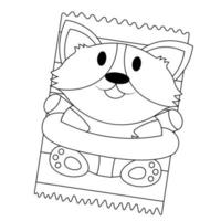 Cute Corgi dog on the beach with inflatable ring in black and white vector