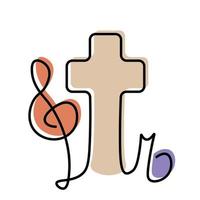 Cross and music note and treble clef in linear in color vector