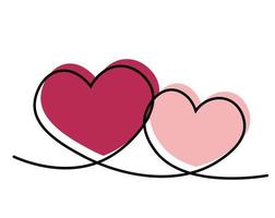 Two hearts drawn together with one line in color vector