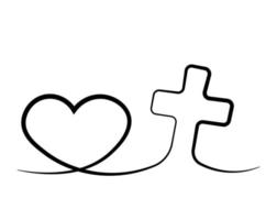 Christian icon Cross and heart in one line vector