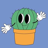 Cactus in pot. Illustration Character in Groovy cartoon style. vector