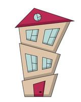 Cartoon house with uneven walls and windows in color vector