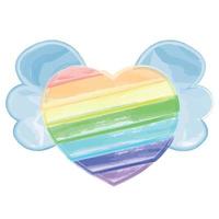 arco iris corazón con alas. dibujar ilustración en acuarela vector