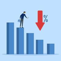 negocio disminución concepto, empresario analizando disminución gráfico y bar grafico. pérdida o reducido ganancias, inversión pronóstico económico recesión, negativo devoluciones, reducido precios o financiero rechazar. vector