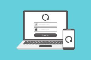 Laptop and smartphone, synchronize data between laptop with a smart phone, flat design vector illustration