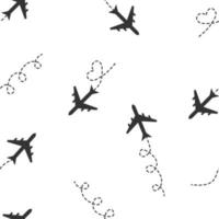 Seamless pattern airplane line path. Trace of the dotted curve line of the aircraft route. vector