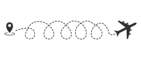 Airplane line path of air plane flight route with start point and dash line trace. Vector illustration