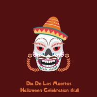 Dia De Los Muertos Halloween Celebration skull with multiple colours with dark red background trending art vector