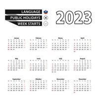 2023 calendar in Slovenian language, week starts from Sunday. vector