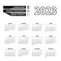 2023 calendar in Latvian language, week starts from Sunday. vector