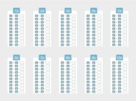 Set of multiplication tables for practice from 1 to 10, multiplication table without answers. vector