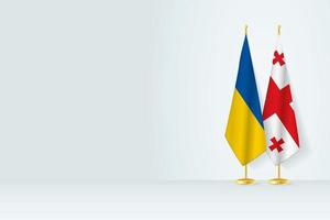 Flags of Ukraine and Georgia on flag stand, meeting between two countries. vector