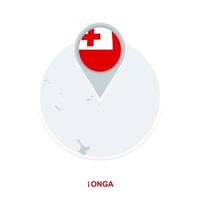 Tonga map and flag, vector map icon with highlighted Tonga