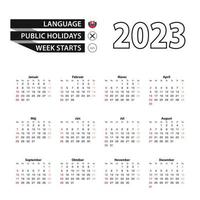 2023 calendar in Slovak language, week starts from Sunday. vector