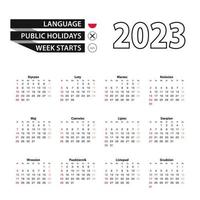 2023 calendar in Polish language, week starts from Sunday. vector