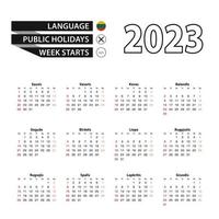 2023 calendar in Lithuanian language, week starts from Sunday. vector