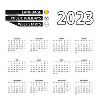 2023 calendar in Romanian language, week starts from Sunday. vector