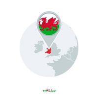 Wales map and flag, vector map icon with highlighted Wales