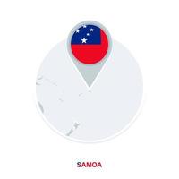 Samoa map and flag, vector map icon with highlighted Samoa