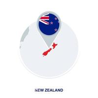 New Zealand map and flag, vector map icon with highlighted New Zealand