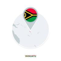 Vanuatu map and flag, vector map icon with highlighted Vanuatu