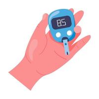 Hand with glukometr isolated on white background. Vector illustration of glucose control.