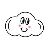 Funny cartoon character. Design element in retro style isolated on white background. Vector illustration of cloud with faces.