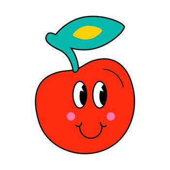 Funny cartoon character. Design element in retro style isolated on white background. Vector illustration of apple with faces.