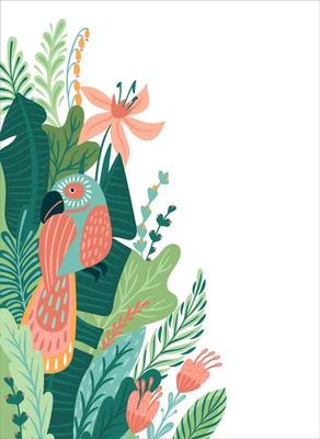 Abstract tropical illustration. Isolated border for shop window, posters, covers, cards, interior decor and other use.