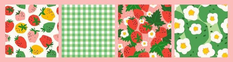 Floral seamless patterns with Strawberry. Vector abstract design for paper, cover, fabric, interior decor and other use