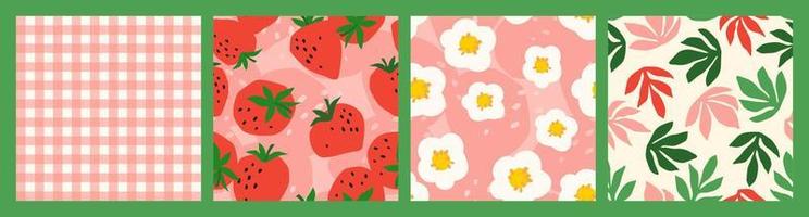 Floral seamless patterns with Strawberry. Vector abstract design for paper, cover, fabric, interior decor and other use