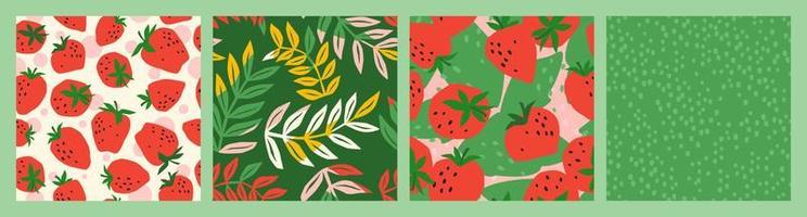 Floral seamless patterns with Strawberry. Vector abstract design for paper, cover, fabric, interior decor and other use