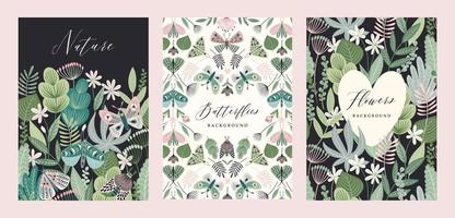 Vector butterflies and floral backgrounds. Templates for card, poster, flyer, cover, home decor and other use.