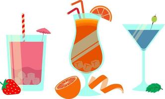 Collection Of Colorful Summer Coctails With Alcohol And Juice Vector Illustration In Flat Style