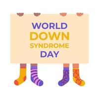 Children In Unpaired Socks Holding Banner For Down Syndrome Day Flat Style Vector Illustration