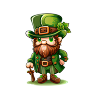 Cute Leprechaun Saint Patricks day irish cartoon and four leaf clover for St. Patrick's Day png