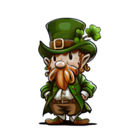 Cute Leprechaun Saint Patricks day irish cartoon and four leaf clover for St. Patrick's Day png