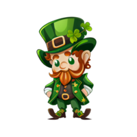 Cute Leprechaun Saint Patricks day irish cartoon and four leaf clover for St. Patrick's Day png