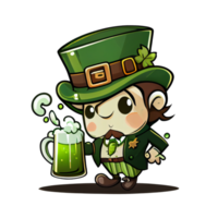 Cute Leprechaun Saint Patricks day irish cartoon and four leaf clover for St. Patrick's Day png